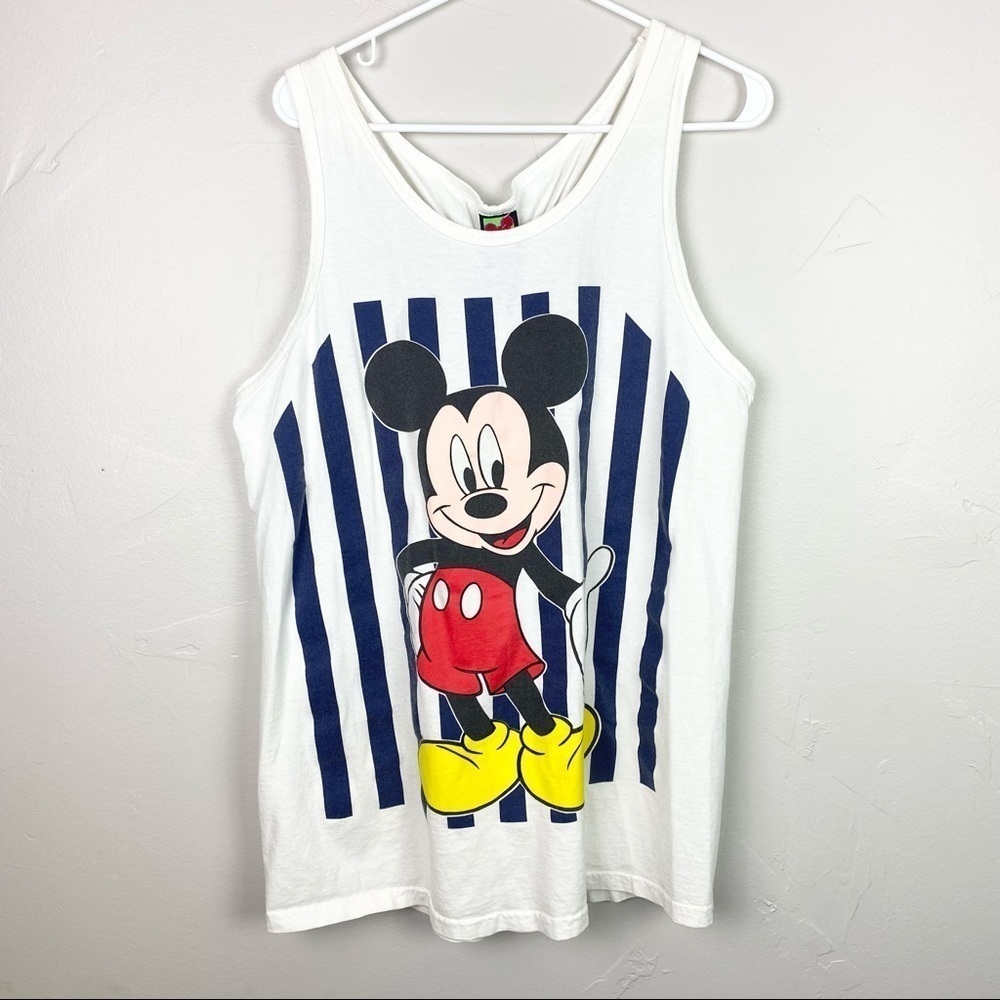 Vintage Disney | White Racerback Tank Top with Mickey Mouse Graphic